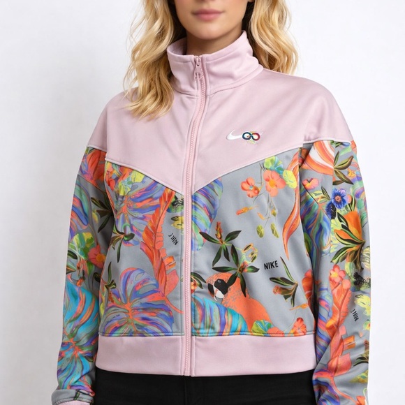 Nike Multicolor women crop Floral zip up Jacket size Large - Picture 3 of 10
